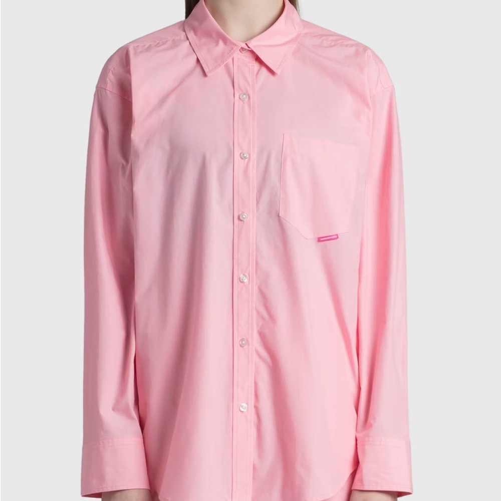 T by Alexander Wang Boyfriend Button Up Shirt Bright Pink Poplin Oversized